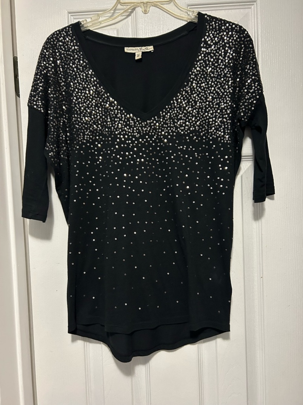 Express Black Studded V-Neck Top